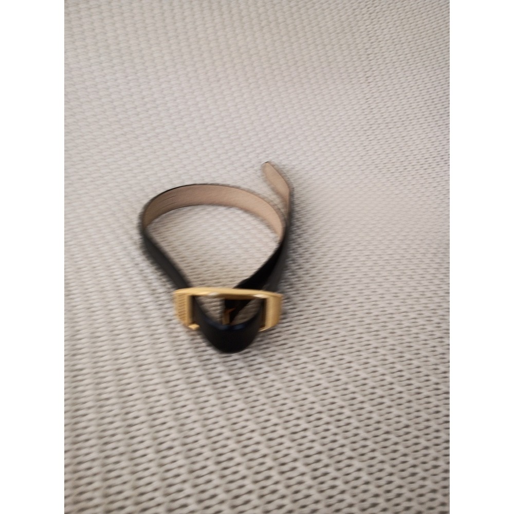 VTG Perry Ellis Black Leather Skinny Belt Gold Tone Buckle L 33" Minimalist - Picture 4 of 4